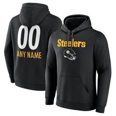 Pittsburgh Steelers Personalized Name & Number Team Wordmark Pullover Hoodie - Black - NFL