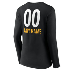 Pittsburgh Steelers Women's Personalized Name & Number Team Wordmark Long Sleeve V-Neck T-Shirt - Black - NFL