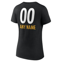 Pittsburgh Steelers Women's Personalized Name & Number Team Wordmark V-Neck T-Shirt - Black - NFL