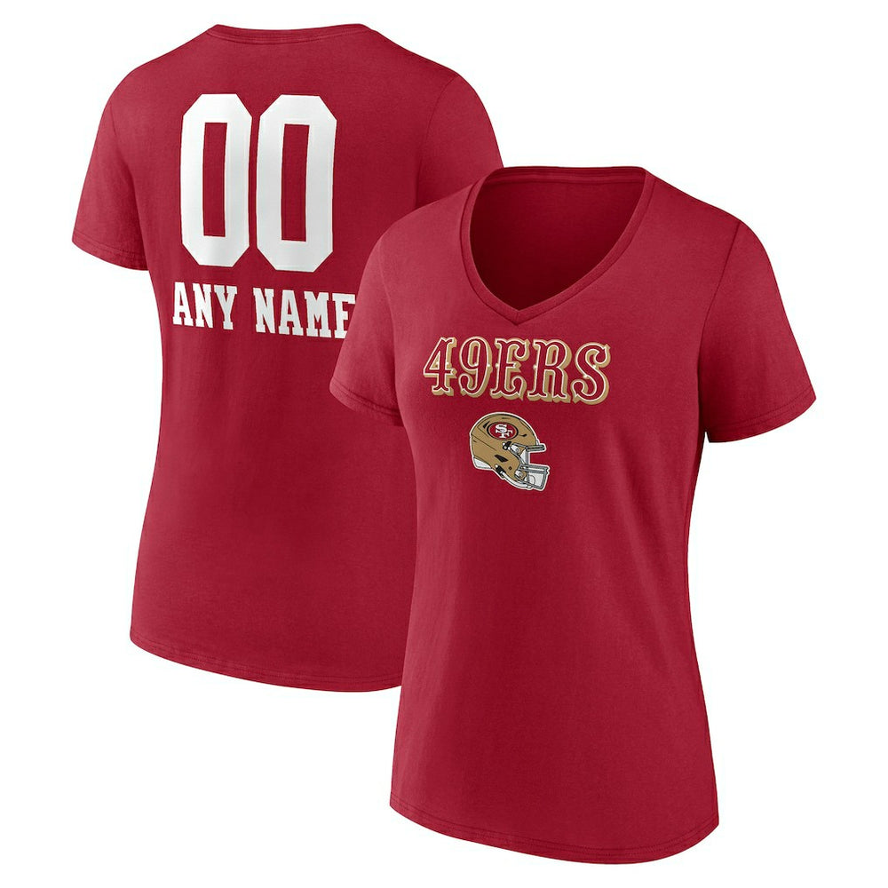 San Francisco 49ers Women's Personalized Name & Number Team Wordmark V-Neck T-Shirt - Scarlet - NFL