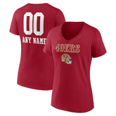 San Francisco 49ers Women's Personalized Name & Number Team Wordmark V-Neck T-Shirt - Scarlet - NFL