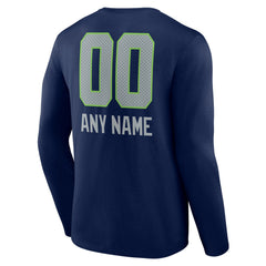 Seattle Seahawks Personalized Name & Number Team Wordmark Long Sleeve T-Shirt - College Navy - NFL