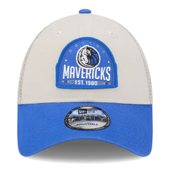 New Era Dallas Mavericks Throwback Patch Trucker 9FORTY Adjustable Hat Khaki/Blue