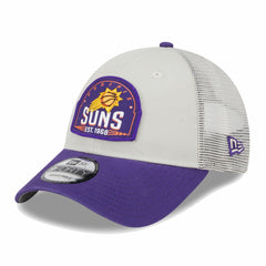New Era Phoenix Suns Throwback Patch Trucker 9FORTY Adjustable Hat Khaki/Purple