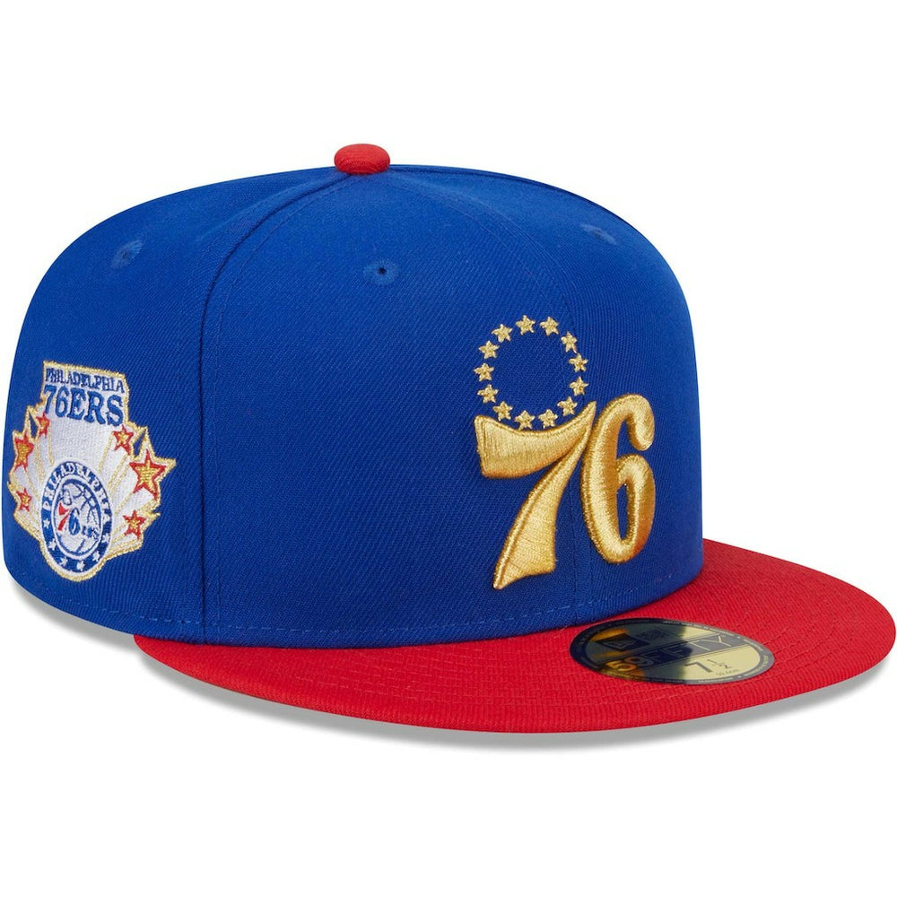 New Era Philadelphia 76ers Gameday Gold Pop Stars 59FIFTY Fitted Hat Royal/Red