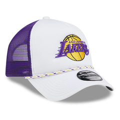 New Era Los Angeles Lakers Court Sport Foam A-Frame 9FORTY Adjustable Trucker Hat White/Purple