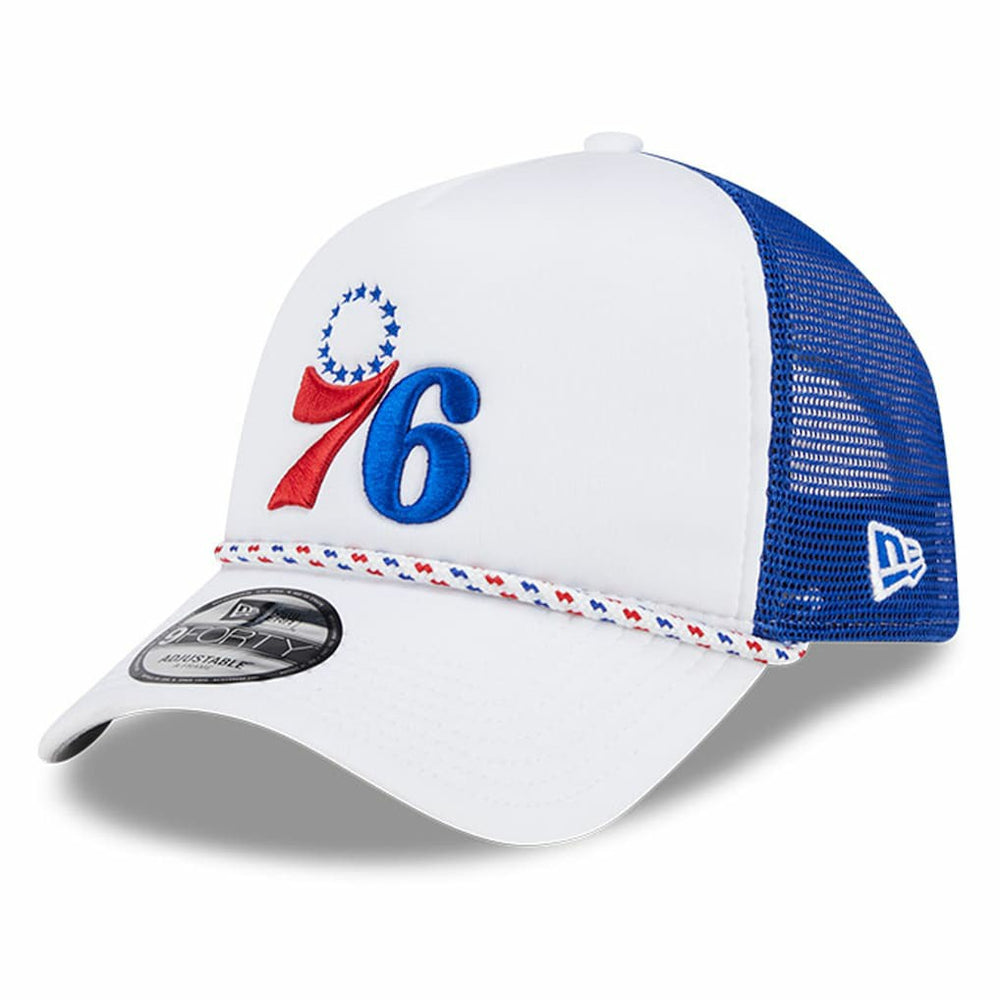 New Era Philadelphia 76ers Court Sport Foam A-Frame 9FORTY Adjustable Trucker Hat White/Royal