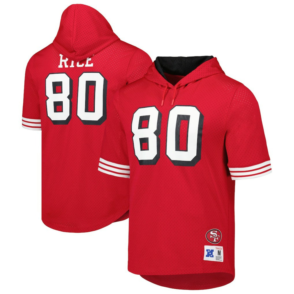 Jerry Rice San Francisco 49ers Retired Player Name & Number Mesh Hoodie T-Shirt - Scarlet - Mitchell & Ness