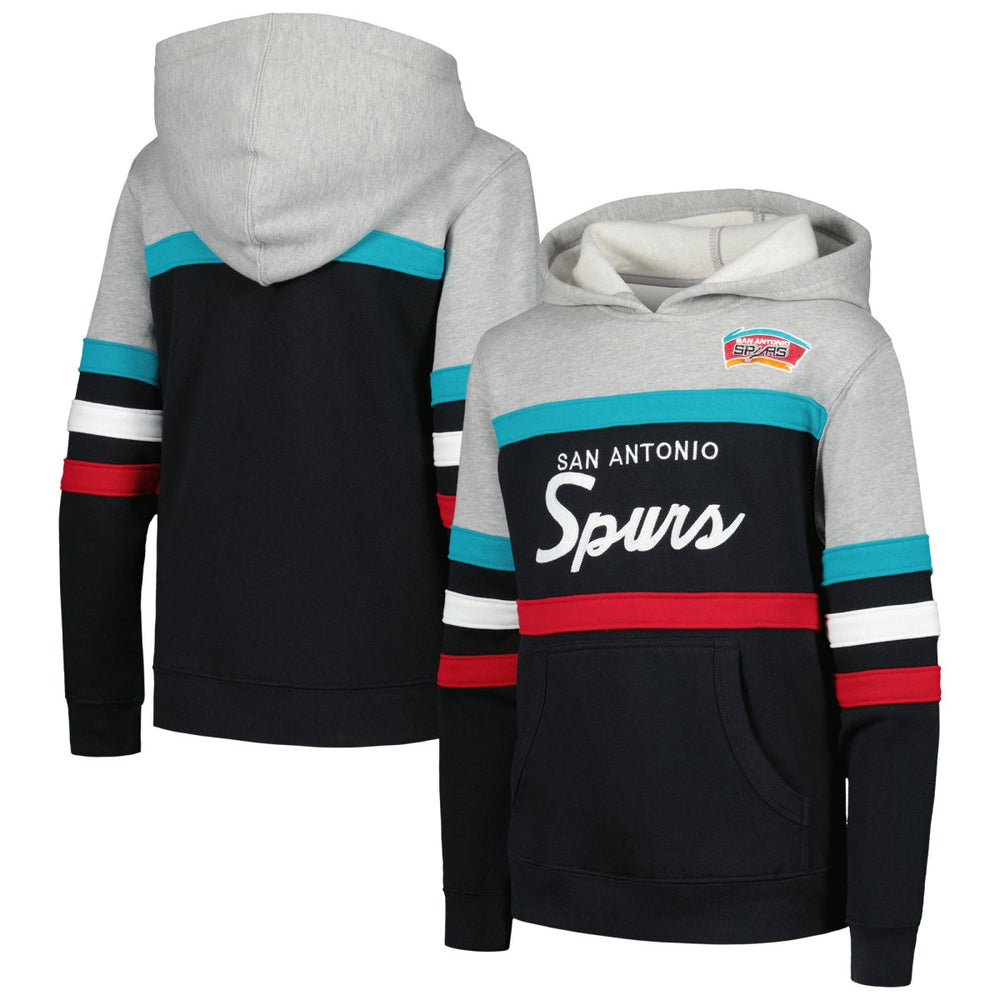 Mitchell & Ness San Antonio Spurs Youth Hardwood Classics Head Coach Pullover Hoodie Black/Heather Gray