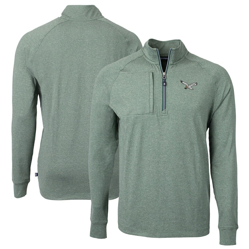 Philadelphia Eagles Cutter & Buck Adapt Eco Knit Heathered Recycled Quarter-Zip Pullover - Heather Green - NFL