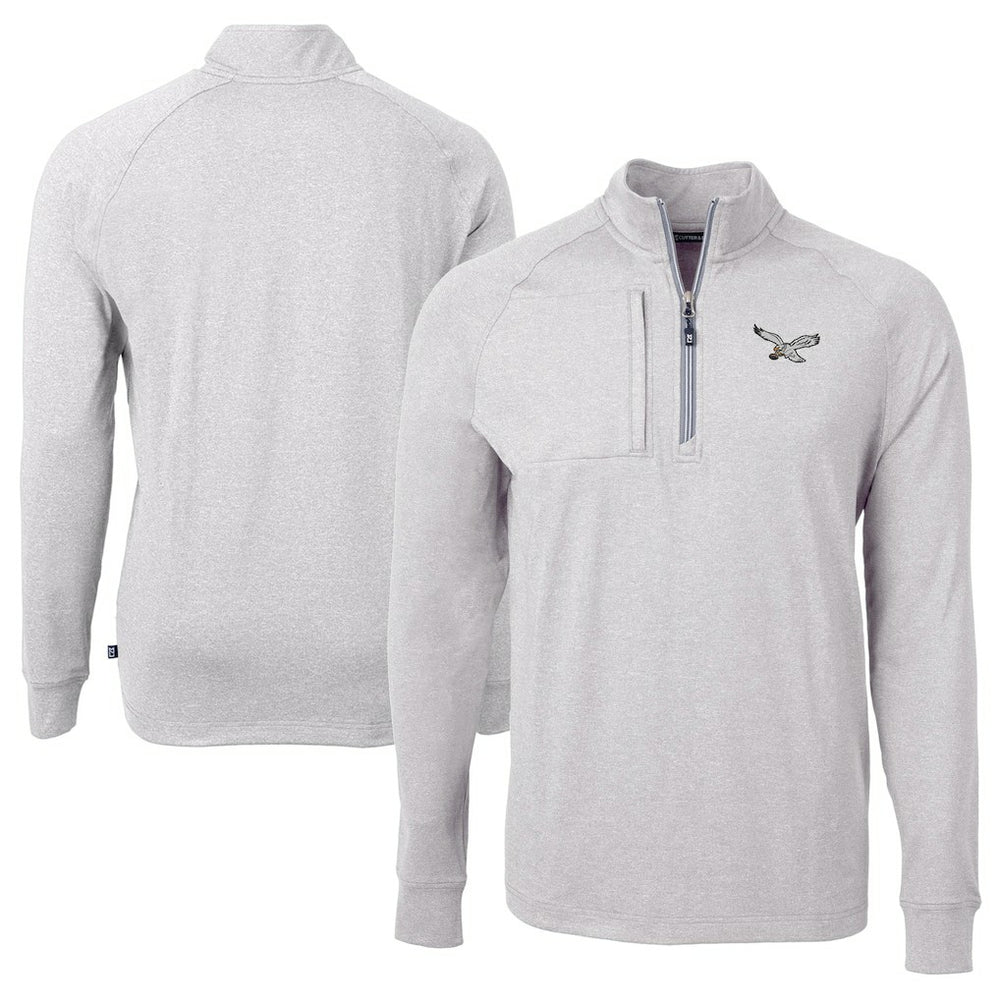 Philadelphia Eagles Cutter & Buck Adapt Eco Knit Heathered Recycled Quarter-Zip Pullover - Heather Gray - NFL