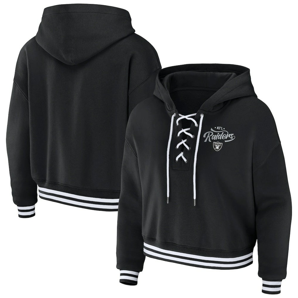 Las Vegas Raiders WEAR by Erin Andrews Women's Lace-Up Pullover Hoodie - Black - NFL