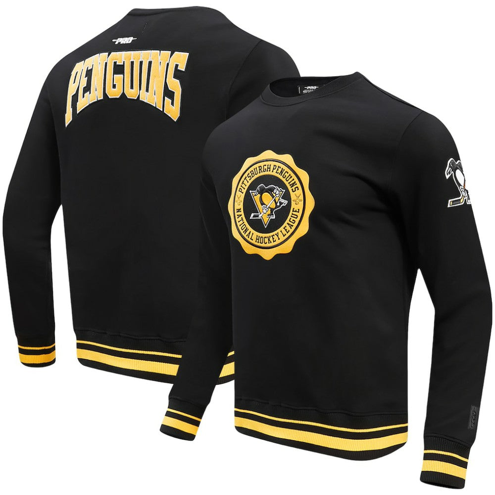 Pittsburgh Penguins Pro Standard Crest Emblem Pullover Sweatshirt - Black | NHL Clearance
