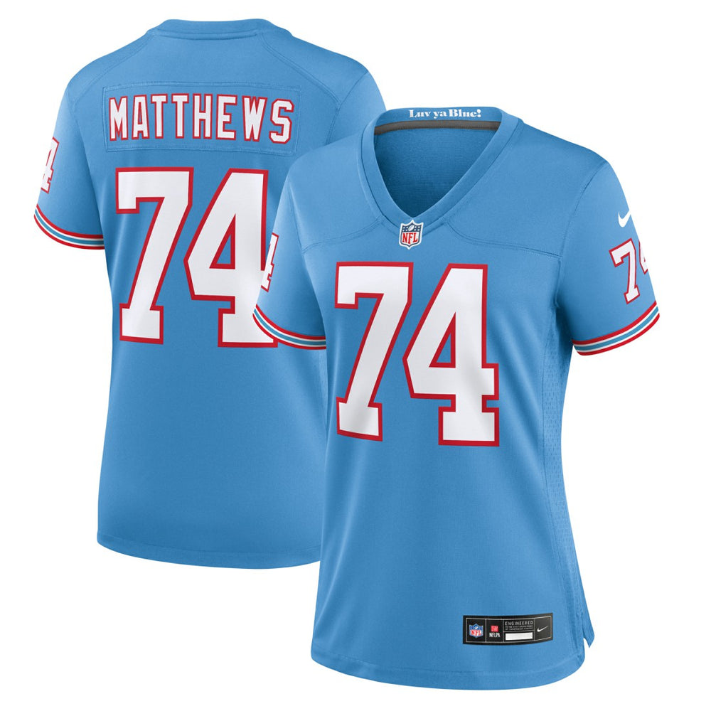 Bruce Matthews Tennessee Titans Women's Oilers Throwback Retired Player Game Jersey - Light Blue - Nike