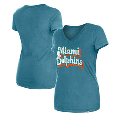 Miami Dolphins New Era Women's Enzyme Wash Low V-Neck T-Shirt - Aqua - NFL