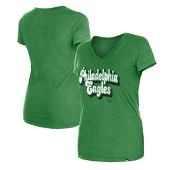 Philadelphia Eagles New Era Women's Enzyme Wash Low V-Neck T-Shirt - Green - NFL