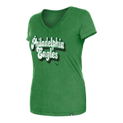 Philadelphia Eagles New Era Women's Enzyme Wash Low V-Neck T-Shirt - Green - NFL