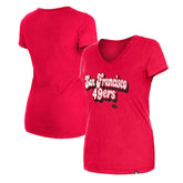 San Francisco 49ers New Era Women's Enzyme Wash Low V-Neck T-Shirt - Scarlet - NFL