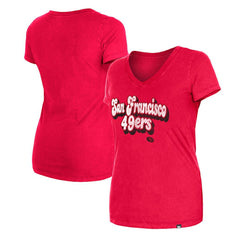 San Francisco 49ers New Era Women's Enzyme Wash Low V-Neck T-Shirt - Scarlet - NFL