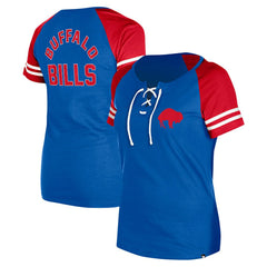 Buffalo Bills New Era Women's Throwback Lace-Up Raglan T-Shirt - Royal - NFL
