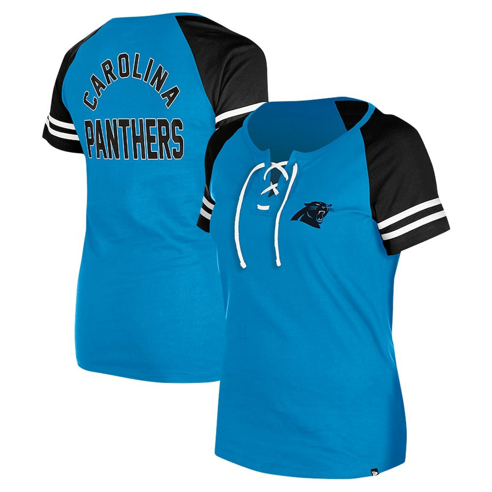 Carolina Panthers New Era Women's Lace-Up Raglan T-Shirt - Blue - NFL