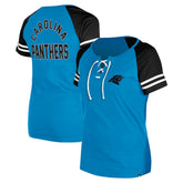 Carolina Panthers New Era Women's Lace-Up Raglan T-Shirt - Blue - NFL