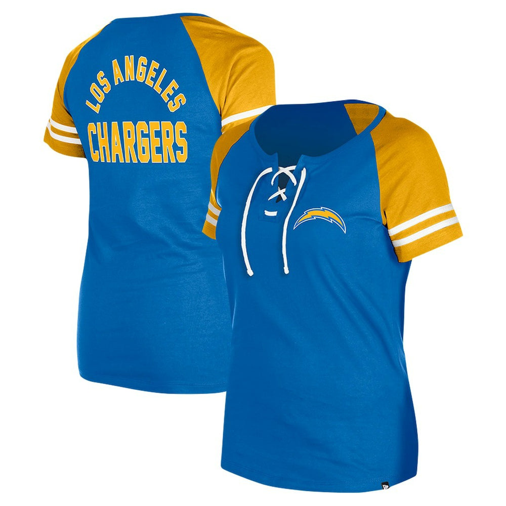 Los Angeles Chargers New Era Women's Lace-Up Raglan T-Shirt - Powder Blue - NFL