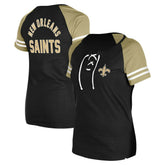 New Orleans Saints New Era Women's Lace-Up Raglan T-Shirt - Black - NFL