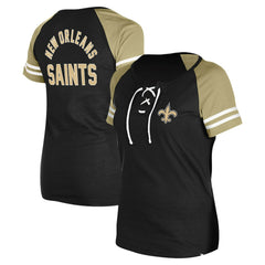 New Orleans Saints New Era Women's Lace-Up Raglan T-Shirt - Black - NFL