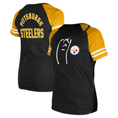 Pittsburgh Steelers New Era Women's Lace-Up Raglan T-Shirt - Black - NFL