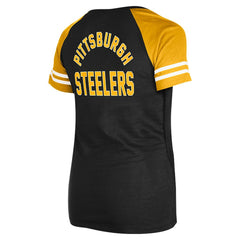 Pittsburgh Steelers New Era Women's Lace-Up Raglan T-Shirt - Black - NFL