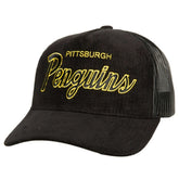 Pittsburgh Penguins Mitchell & Ness Times Up Classic Script Cord Trucker Adjustable Hat - Black | NHL online