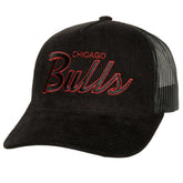 Mitchell & Ness Chicago Bulls Times Up Classic Script Cord Trucker Hat Black