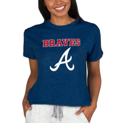 Atlanta Braves Concepts Sport Women's Tri-Blend Mainstream Terry Short Sleeve Sweatshirt Top Outlet