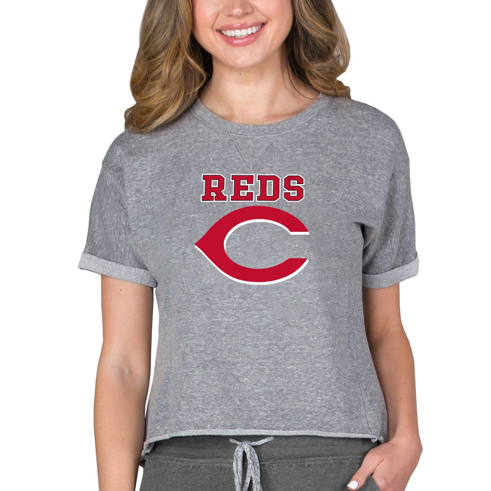 Cincinnati Reds Concepts Sport Women's Tri-Blend Mainstream Terry Short Sleeve Sweatshirt Top Discount