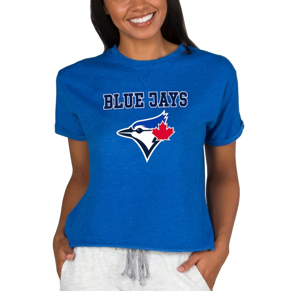 Toronto Blue Jays Concepts Sport Women's Tri-Blend Mainstream Terry Short Sleeve Sweatshirt Top Discount