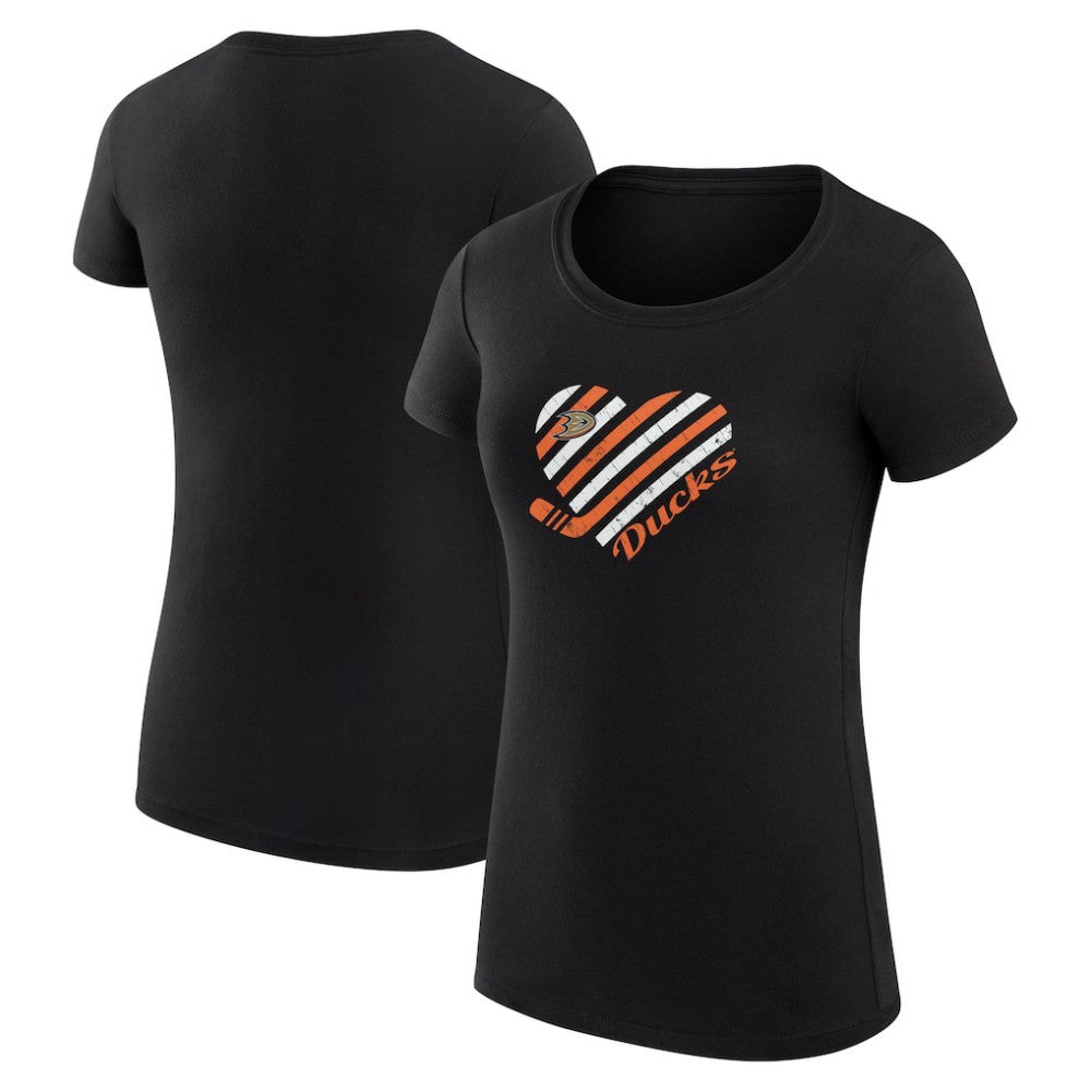 Anaheim Ducks G-III 4Her by Carl Banks Women's Super-Slim Fit Lightweight Heart T-Shirt - Black | NHL Clearance