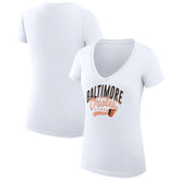 Baltimore Orioles G-III 4Her by Carl Banks Women's Super-Slim Fit Lightweight Filigree Team V-Neck T-Shirt for sale