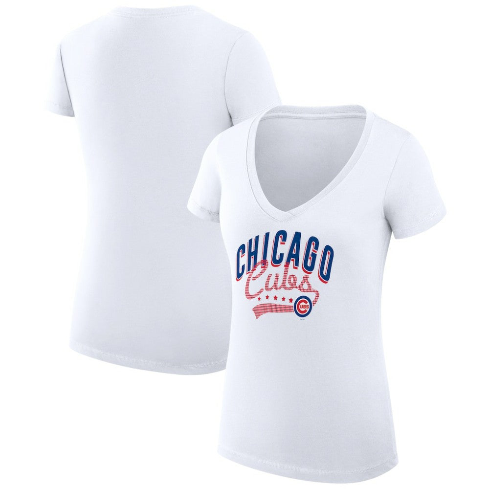 Chicago Cubs G-III 4Her by Carl Banks Women's Super-Slim Fit Lightweight Filigree Team V-Neck T-Shirt for sale