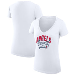 Los Angeles Angels G-III 4Her by Carl Banks Women's Super-Slim Fit Lightweight Filigree Team V-Neck T-Shirt Outlet