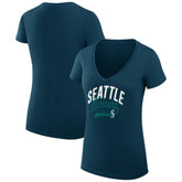 Seattle Mariners G-III 4Her by Carl Banks Women's Super-Slim Fit Lightweight Filigree Team V-Neck T-Shirt for sale