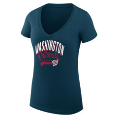 Washington Nationals G-III 4Her by Carl Banks Women's Super-Slim Fit Lightweight Filigree Team V-Neck T-Shirt Sale