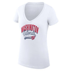 Washington Nationals G-III 4Her by Carl Banks Women's Super-Slim Fit Lightweight Filigree Team V-Neck T-Shirt Sale
