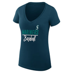 Seattle Mariners G-III 4Her by Carl Banks Women's Super-Slim Fit Lightweight Team Graphic V-Neck T-Shirt Discount
