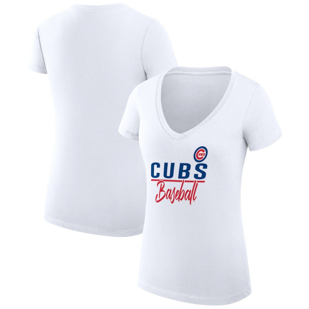 Chicago Cubs G-III 4Her by Carl Banks Women's Super-Slim Fit Lightweight Team Graphic V-Neck T-Shirt Outlet