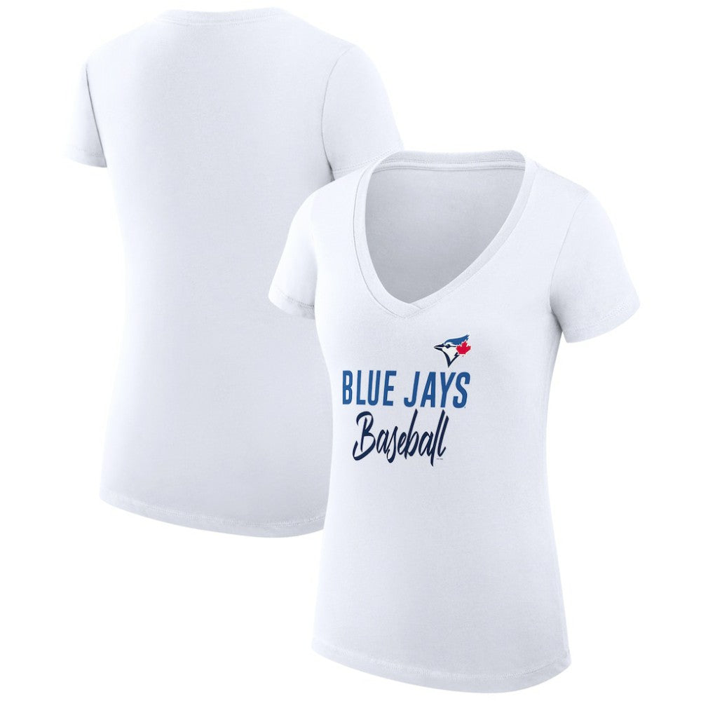 Toronto Blue Jays G-III 4Her by Carl Banks Women's Super-Slim Fit Lightweight Team Graphic V-Neck T-Shirt Near Me