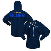 St. Louis Blues Fanatics Women's Jersey Lace-Up V-Neck Long Sleeve Hoodie T-Shirt - Navy | Fanatics Lifestyle