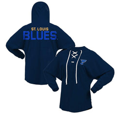St. Louis Blues Fanatics Women's Jersey Lace-Up V-Neck Long Sleeve Hoodie T-Shirt - Navy | Fanatics Lifestyle