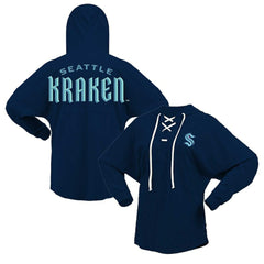 Seattle Kraken Fanatics Women's Jersey Lace-Up V-Neck Long Sleeve Hoodie T-Shirt - Deep Sea Blue | Fanatics online