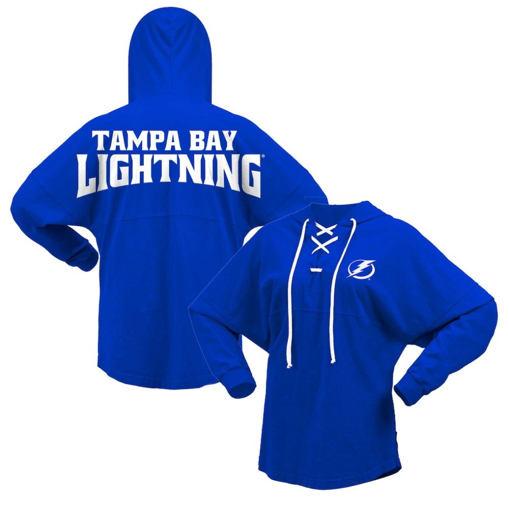 Tampa Bay Lightning Fanatics Women's Jersey Lace-Up V-Neck Long Sleeve Hoodie T-Shirt - Blue | Fanatics discount